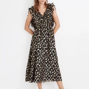 Metallic Clipdot Open-Back Ruffle Maxi Dress